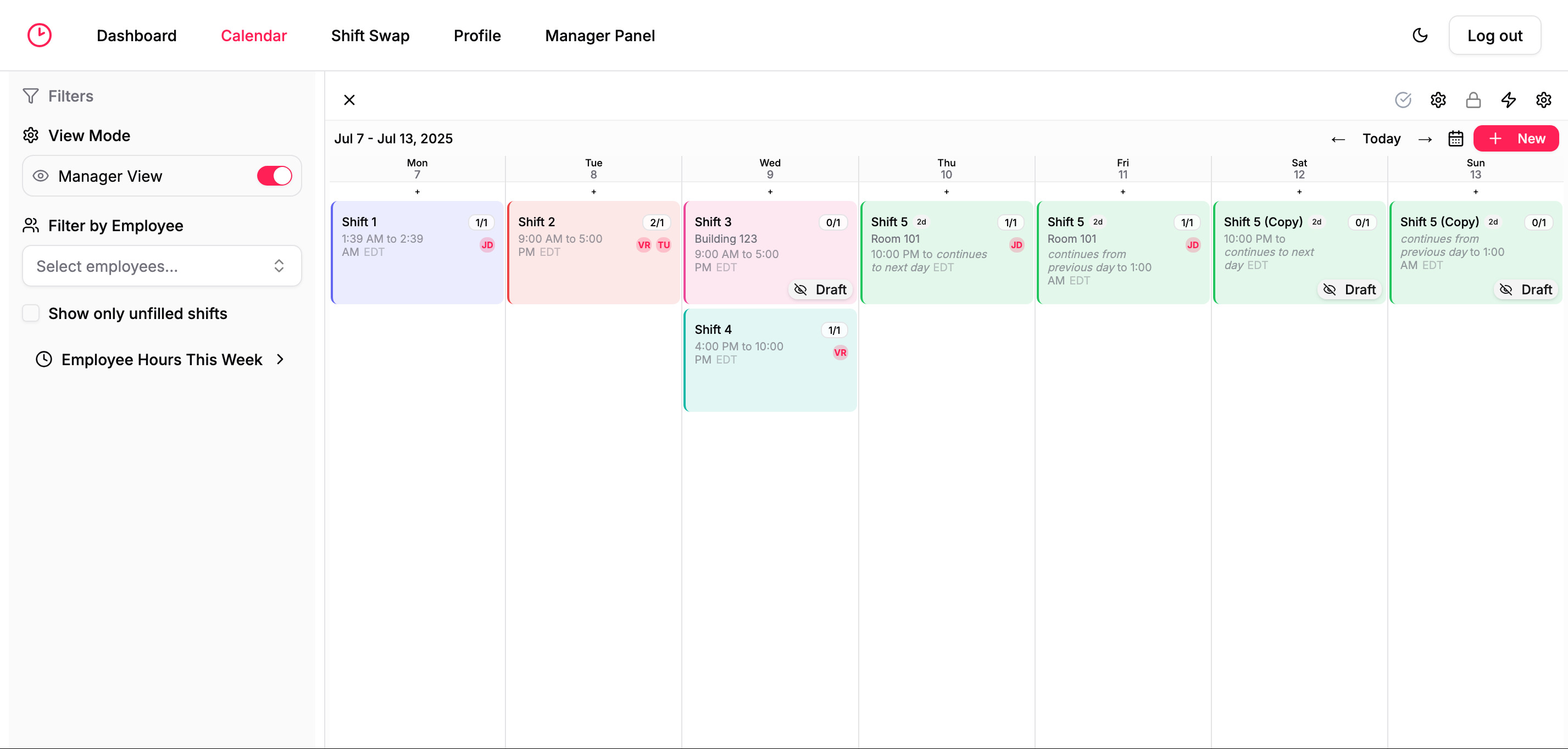 Image of calendar page in light mode
